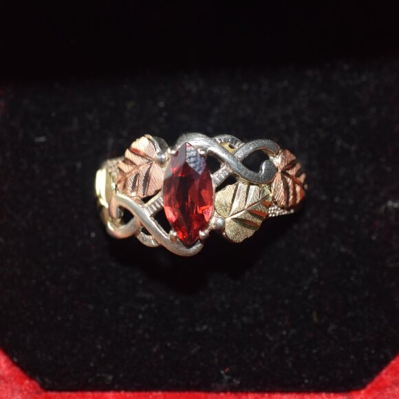 2 Sterling Garnet 12k. Black Hills Gold Necklace Ring Set January Birth Stone - Picture 14 of 14